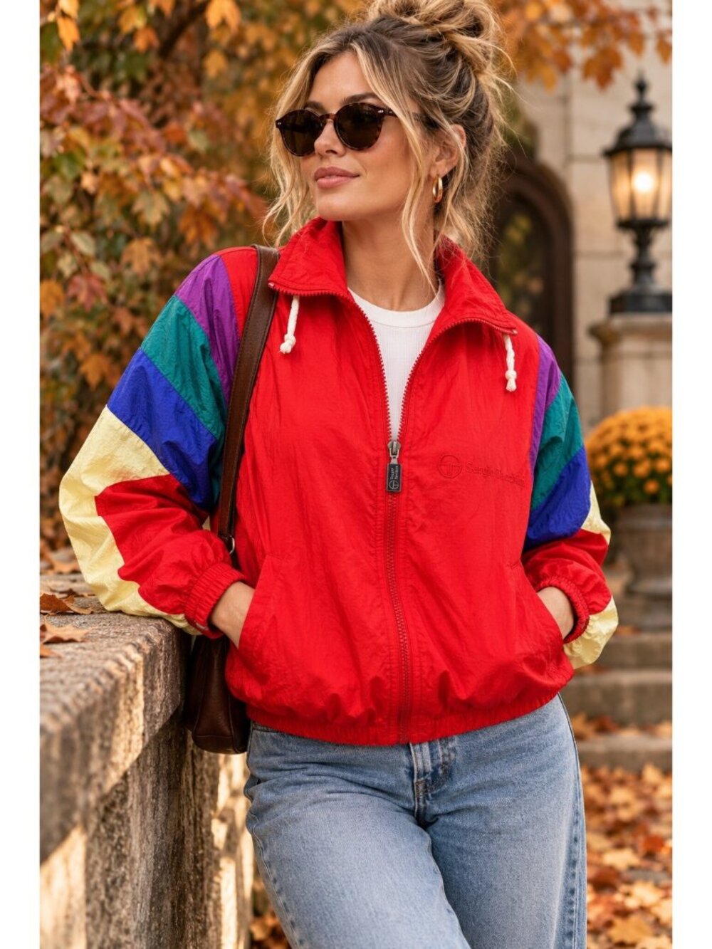 Vintage Sergio Tacchini Women 10 Colorblock Windbreaker Track Jacket 80s 90s